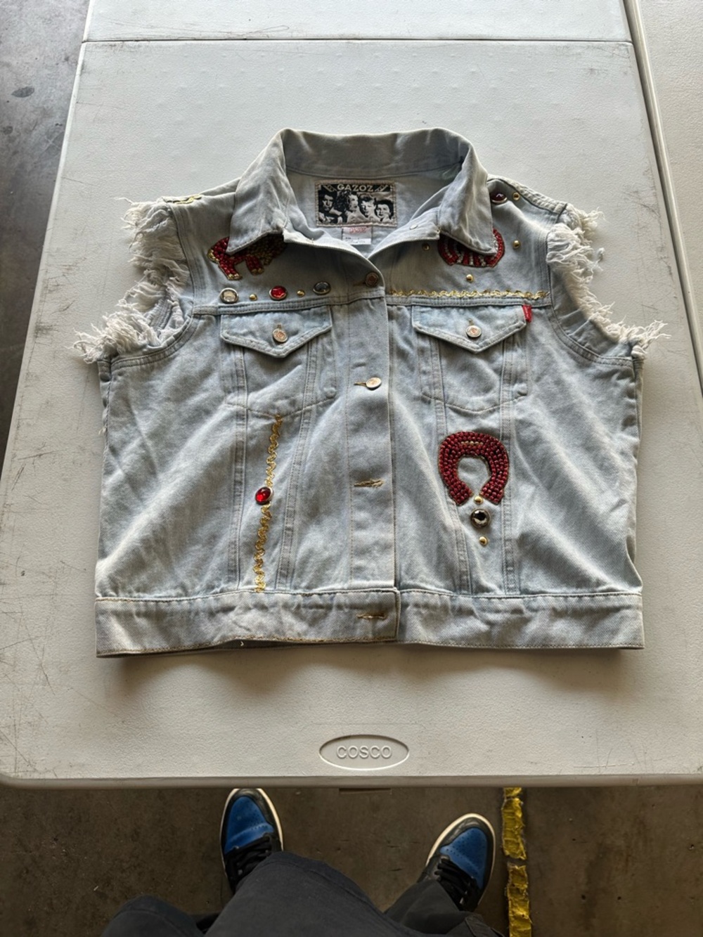 Vintage Gazoz denim vest with rhinestones and studs, Size L